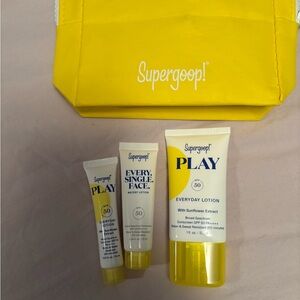 Supergoop! Play SPF 50 Lotion Trio and bag